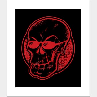 Cool skull with sunglasses (black & red) Posters and Art